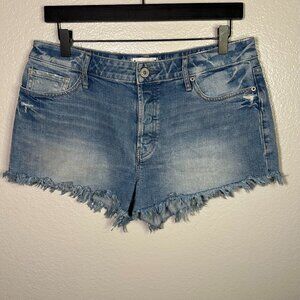 PAIGE Emmitt Button Fly Distressed Denim Shorts in Light Wash